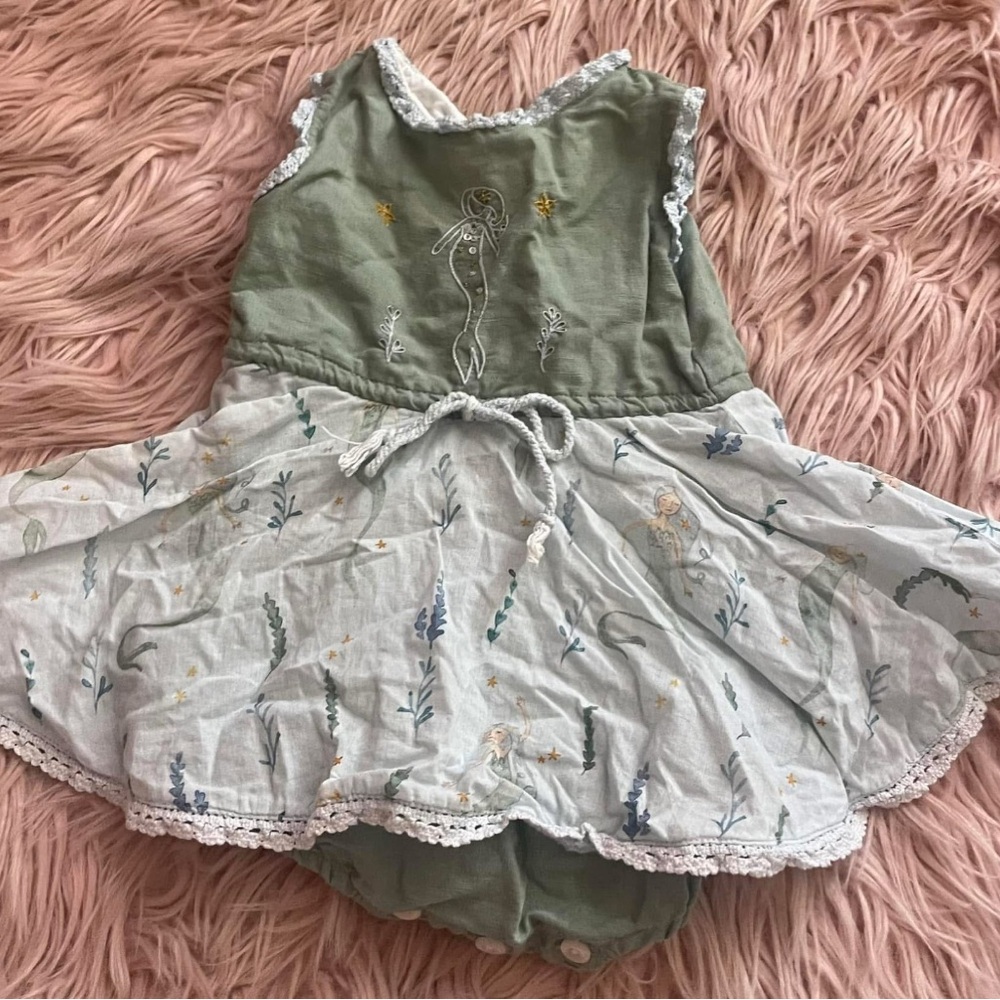Well Dressed Wolf Sage and Cream Dress with Floral Details